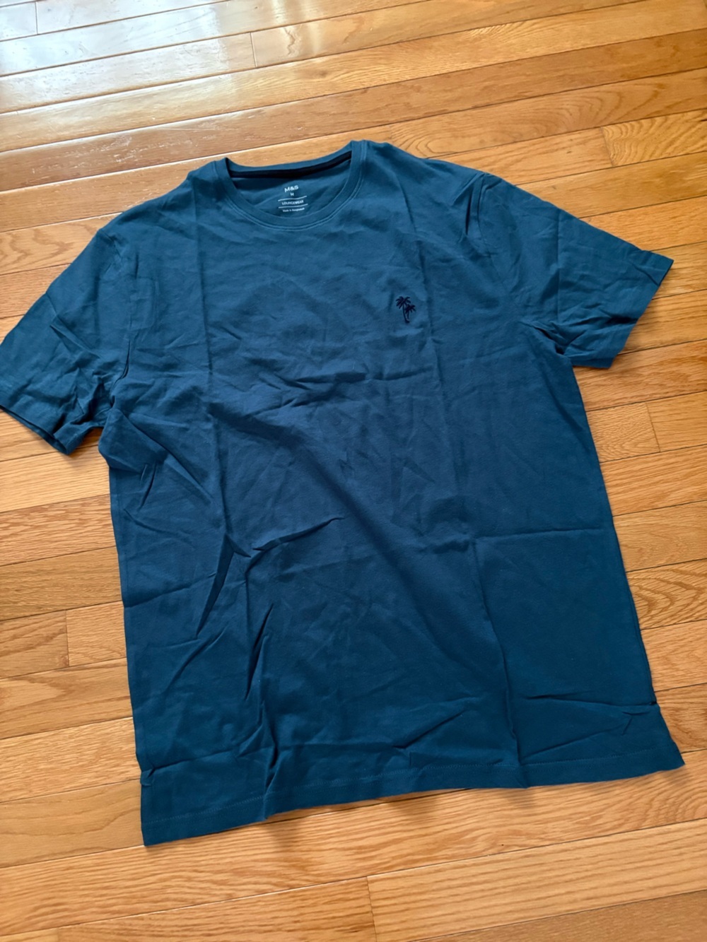 Men's Short Sleeve Crew Tee in Teal with Small Embroidered Palm